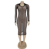 Women Sexy Solid Mesh With Hood Dress