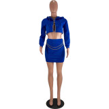 Women Sexy Long Sleeve Chain Top and Skirt Two-Piece Set