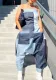 Women's Denim Patchwork Casual Jumpsuit