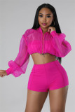 Women's Organza Top and Solid Color Shorts Elegant Two-Piece Set