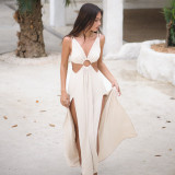 Deep V-Neck Hollow Sexy Suspenders Double Slits Low Back Holidays Style Beach Chic Dress