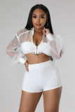 Women's Organza Top and Solid Color Shorts Elegant Two-Piece Set