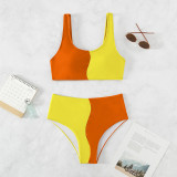Miracle Clothing Contrast Swimsuit High Waist Two Pieces Bikini Set Swimsuit