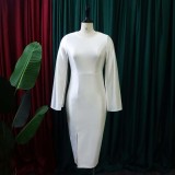 Women'S Round Neck Solid Fashion Elegant Cape Sleeve Formal Dress