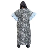 Women'S Spring Summer Fashion Camouflage Print Casual Contrasting Long Shirt Ruffle Sleeve Jacket