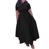 Women'S Summer Fashion Chic Solid Short Sleeve A-Line Africa Plus Size Dress