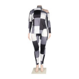 Sexy Slim Printed Shoulder Cutout Two-Piece Pants Set Nightclub Clothes