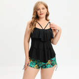 Plus Size Swimsuit Women'S Ruffle Two Pieces Swimming Top And Shorts Two Piece Set