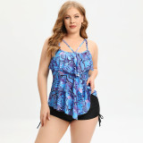 Plus Size Swimsuit Women'S Ruffle Two Pieces Swimming Top And Shorts Two Piece Set