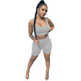 Women'S Clothing Fashion Sexy Solid Color Tank Top Shorts Suit Top With Tie Rope Two-Piece Set