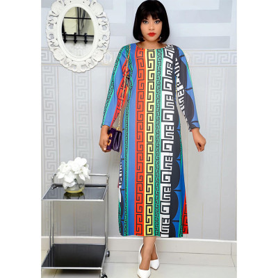 Plus Size Women Africa Printed Round Neck Dress