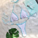 Women Sexy Bikini Patch Metallic Pearl Swimwear Two Pieces