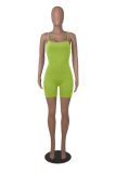 Women Summer Solid Color U-Neck Sexy Backless Sleeveless Romper