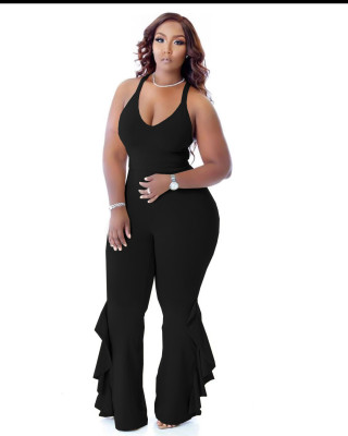 Women's U-Neck Tank Top Ruffle Hem Sexy Jumpsuit