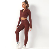 Seamless yoga wear long-sleeved sports suit women's zipper workout clothes yoga top lulu yoga pants trousers