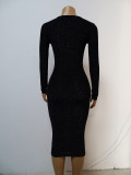 Spring Chic Women's Tight Fitting Dress Mid Waist Long Sleeve Round Neck Dress