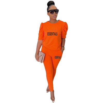 Fashion Solid Color With Pocket 5/4 Sleeves Casual Two Piece Pants Set