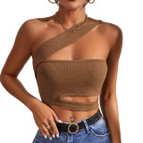 Women'S Sexy Cutout Knitting Camisole Crop Short Slash Shoulder Wrap Top