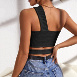Women'S Sexy Cutout Knitting Camisole Crop Short Slash Shoulder Wrap Top