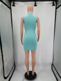 Women'S Ribbed Print Zip Sleeveless Bodycon Dress