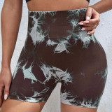 Tight Fitting Butt Lift Shorts High Waist Tummy Control Yoga Fitness Pants Seamless Tie Dye Sports Tight Fitting Pants