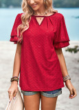 Women Solid Hollow Short Sleeve Top