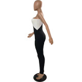 Women Clothing Colorblock One Shoulder Zip Jumpsuit