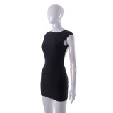 Women Sexy Solid Reflective Letter Print Backless Sleeveless Mini Dress