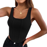Women's Cropped Slim Waist Sport Casual Camisole Cup Tank Top