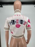 Women's Fashion Print Short Sleeve Baseball Jacket