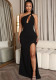 Autumn and winter women's sexy dress hollow sleeveless slit dress for women