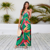 Summer Boho Print Straps Dress Beach Holidays Party Maxi Dress Women