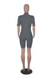 Spring Summer Solid Color Slim Fit Casual Sport Zip Short Sleeve Women'S Jumpsuit