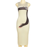 Women'S Spring Summer Women'S Fashion Print Sleeveless Slim Bodycon Dress