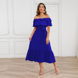 Summer Solid Color Sexy Ruffled Off Shoulder Midi Dress Fashion Casual Dress