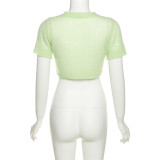 Spring Summer Women'S Round Neck Pullover Short Sleeve Crop See-Through Sexy Slim Knitting T-Shirt