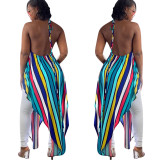 Women'S Halter Neck Low Back Stripe Print Irregular Women'S Long Top