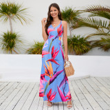 Summer Boho Print Straps Dress Beach Holidays Party Maxi Dress Women