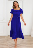 Summer Solid Color Sexy Ruffled Off Shoulder Midi Dress Fashion Casual Dress