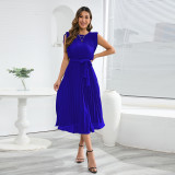 Summer Elegant Ruffle Sleeve Pleated Midi Dress Solid Plus Size Dress
