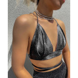 Women Sexy Lace-Up Basics Backless Crop Top