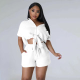 Women solid Shirt and Shorts Two-Piece Set