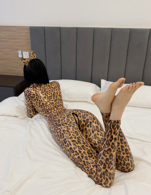 Ladies pu Leather Zipper Leopard Jumpsuit Sexy Lingerie