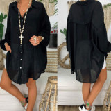 WomenCasual Solid Button Long Sleeve Oversized Shirt