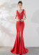 Ladies Summer Sexy V Neck Mermaid Evening Dress