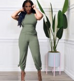 Women solid Tank Top and Bell Bottom Pants Two-Piece Set
