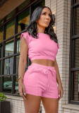 Women Round Neck Sleeveless Crop Top And Shorts Two-Piece Set