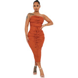 Women's Sexy Ribbed Lace-Up Strapless Dress Set