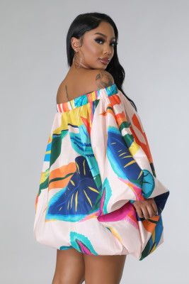 Spring Summer Off Shoulder Oversized Print Dress