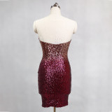 Wrapped See-Through L Gradient Sequins Bodycon Sexy Dress Wedding Formal Party Dress